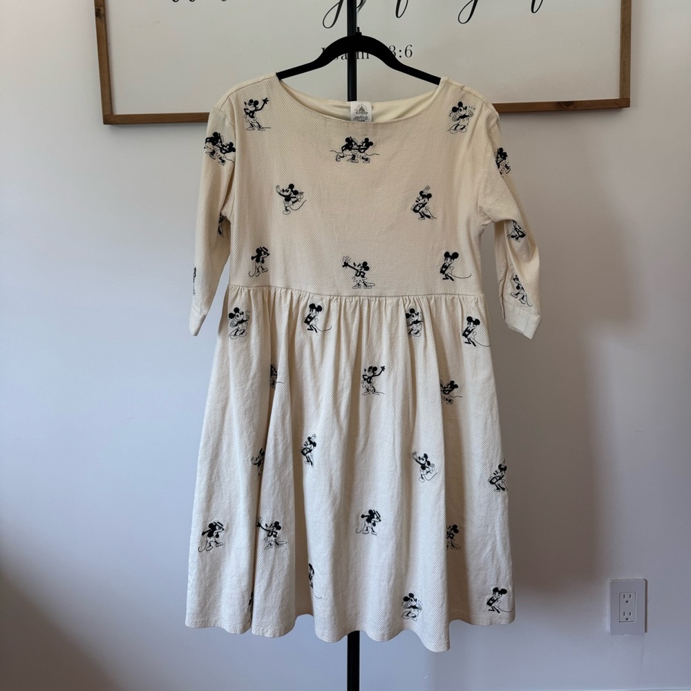 Cream Dress with Black Mickey Mouse Print